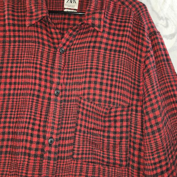 Zara Relaxed Fit Plaid Red/Black Women's Flannel Button Up Size XL - Picture 4 of 9